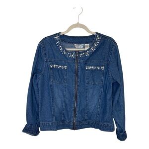 Vintage Y2K New Direction Denim Jacket Pearl Rhinestone Western Boho Cowboy M